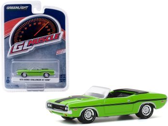 1970 Dodge Challenger R/T HEMI Convertible Sublime Green with Black Stripes \Greenlight Muscle\" Series 23 1/64 Diecast Model Car by Greenlight"""