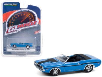 1970 Dodge Challenger R/T HEMI Convertible B5 Blue with Black Stripes Greenlight Muscle Series 24 1/64 Diecast Model Car by Greenlight