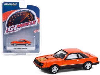 1979 Ford Mustang Cobra Tangerine Orange and Black with Graphics Greenlight Muscle Series 24 1/64 Diecast Model Car by Greenlight