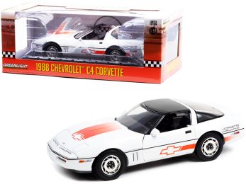 1988 Chevrolet Corvette C4 White with Black Top and Orange Stripes Corvette Challenge Race Car 1/18 Diecast Model Car by Greenlight