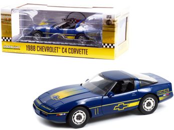 1988 Chevrolet Corvette C4 Dark Blue with Yellow Stripes Corvette Challenge Race Car 1/18 Diecast Model Car by Greenlight