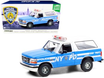 1992 Ford Bronco Police Car Light Blue and White New York City Police Department (NYPD) 1/18 Diecast Model Car by Greenlight