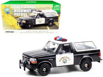 1995 Ford Bronco Police Car Black and White California Highway Patrol (CHP) 1/18 Diecast Model Car by Greenlight