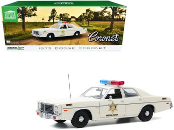1975 Dodge Coronet Cream \Hazzard County Sheriff\" 1/18 Diecast Model Car by Greenlight"""