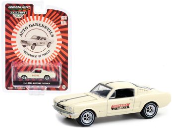 1965 Ford Mustang Fastback #56 Cream Auto Daredevils Tournament Of Thrills Hobby Exclusive 1/64 Diecast Model Car by Greenlight
