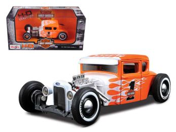 1929 Ford Model A Harley Davidson Orange With Flames #1 1/24 Diecast Model Car by Maisto