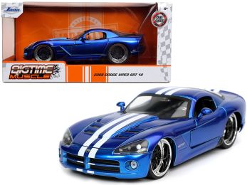 2008 Dodge Viper SRT 10 Candy Blue with White Stripes \Bigtime Muscle\" Series 1/24 Diecast Model Car by Jada"""