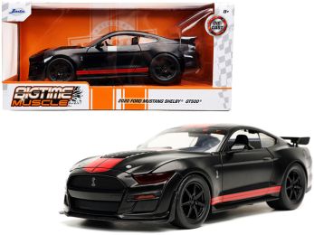 2020 Ford Mustang Shelby GT500 Matt Black with Red Stripes Bigtime Muscle Series 1/24 Diecast Model Car by Jada