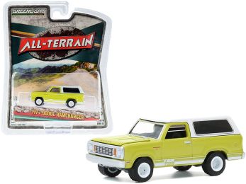 1977 Dodge Ramcharger with Four by Four Stripe Kit Bright Green with White Top \All Terrain\" Series 10 1/64 Diecast Model Car by Greenlight"""