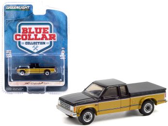 1990 Chevrolet S10 Tahoe Pickup Truck with Tonneau Cover Black and Gold Blue Collar Collection Series 9 1/64 Diecast Model Car by Greenlight