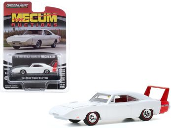 1969 Dodge Charger Daytona White (Kissimmee 2020) \Mecum Auctions Collector Cars\" Series 5 1/64 Diecast Model Car by Greenlight"""