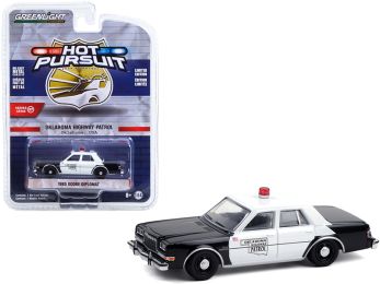 1985 Dodge Diplomat Black and White \Oklahoma Highway Patrol\" \""Hot Pursuit\"" Series 37 1/64 Diecast Model Car by Greenlight"""