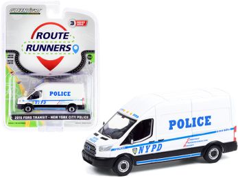 2015 Ford Transit LWB High Roof Van White NYPD (New York City Police Department) Route Runners Series 3 1/64 Diecast Model by Greenligh