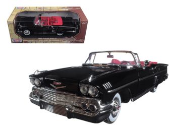 1958 Chevrolet Impala Convertible Black with Red Interior \Timeless Classics\" 1/18  Diecast Model Car by Motormax"""