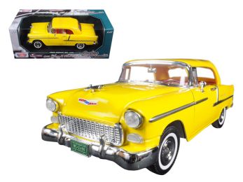 1955 Chevrolet Bel Air Convertible Soft Top Yellow \Timeless Classics\" 1/18 Diecast Model Car by Motormax"""