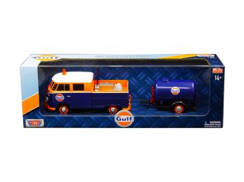 Volkswagen Service Pickup Truck with Plastic Oil Tank \Gulf Oil\ 1/24 Diecast Model Car by Motormax