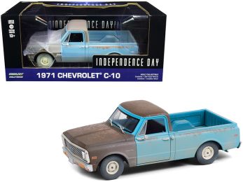1971 Chevrolet C-10 Pickup Truck Brown and Light Blue (Weathered) Independence Day (1996) Movie 1/24 Diecast Model Car by Greenlight