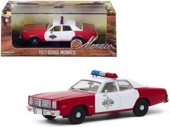 1977 Dodge Monaco Burgundy and White \Finchburg County Sheriff\" 1/43 Diecast Model Car by Greenlight"""