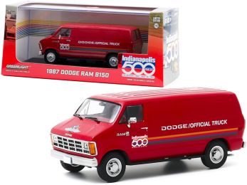 1987 Dodge Ram B150 Van Red with Stripes \71st Annual Indianapolis 500 Mile Race\" Official Truck 1/43 Diecast Model by Greenlight"""