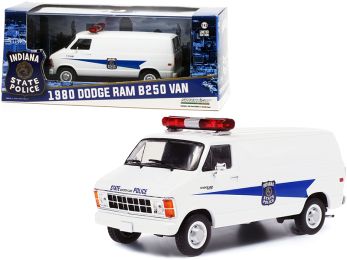 1980 Dodge Ram B250 Van White \Indiana State Police\" 1/43 Diecast Model by Greenlight"""