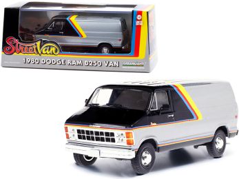 1980 Dodge Ram B250 Van Silver and Black with Stripes \Street Van\" 1/43 Diecast Model by Greenlight"""