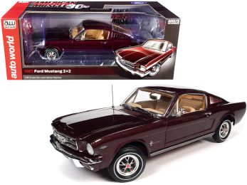 1965 Ford Mustang 2+2 Vintage Burgundy Metallic American Muscle 30th Anniversary 1/18 Diecast Model Car by Autoworld