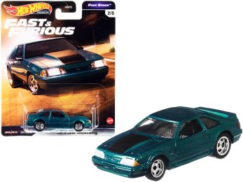 1992 Ford Mustang 5.0 Green Metallic with Black Stripe Fast & Furious Diecast Model Car by Hot Wheels