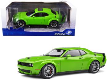 2020 Dodge Challenger R/T Scat Pack Widebody with Sunroof Bright Green with Black Tail Stripe 1/18 Diecast Model Car by Solido