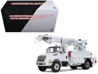 International DuraStar Truck with Digger Derrick Body \Altec\" White 1/34 Diecast Model by First Gear"""