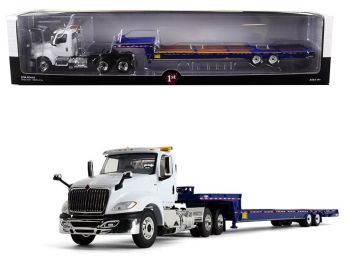 International LT Day Cab with \Ledwell\" Hydratail Trailer White and Blue 1/34 Diecast Model by First Gear"""