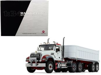 Mack Granite MP with End Dump Trailer White 1/34 Diecast Model by First Gear