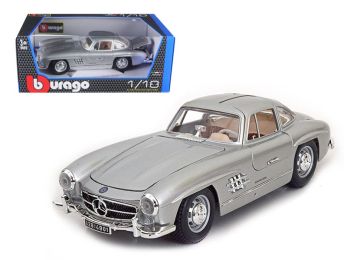 1954 Mercedes Benz 300SL Gullwing Silver 1/18 Diecast Model Car by Bburago