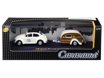 Volkswagen Beetle Racing #53 with Caravan III Travel Trailer in Display Showcase 1/72 Diecast Model Car by Cararama
