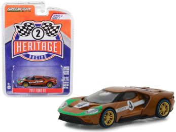 2017 Ford GT #4 Tribute to 1966 Ford GT40 Mk II Brown \Ford Racing Heritage\" Series 2 1/64 Diecast Model Car by Greenlight"""