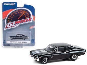 1969 Chevrolet Yenko/SC COPO Nova Tuxedo Black with Light Blue Stripes \Greenlight Muscle\" Series 24 1/64 Diecast Model Car by Greenlight"""