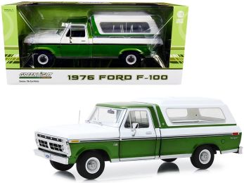 1976 Ford F-100 Ranger Pickup Truck with Deluxe Box Cover Medium Green Glow Metallic and Wimbledon White 1/18 Diecast Model Car by Greenlight