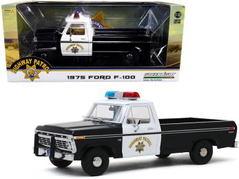 1975 Ford F-100 Pickup Truck \California Highway Patrol\" (CHP) Black and White 1/18 Diecast Model Car by Greenlight"""