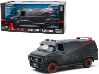 1983 GMC Vandura Black Weathered Version with Bullet Holes \The A-Team\" (1983-1987) TV Series 1/18 Diecast Model Car by Greenlight"""