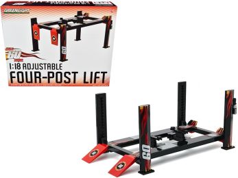 Adjustable Four Post Lift Red and Black with Flames \Gone in 60 Seconds\" (2000) Movie for 1/18 Scale Diecast Model Cars by Greenlight"""