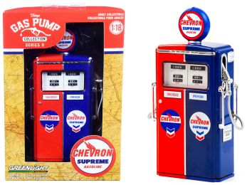 1954 Tokheim 350 Twin Gas Pump Chevron Supreme Red and Blue Vintage Gas Pumps Series 9 1/18 Diecast Model by Greenlight