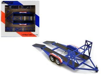 Tandem Car Trailer with Tire Rack Blue \Mopar\" for 1/43 Scale Model Cars by GMP"""