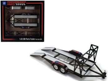 Tandem Car Trailer with Tire Rack Black \GM Performance Parts\" for 1/43 Scale Model Cars by GMP"""
