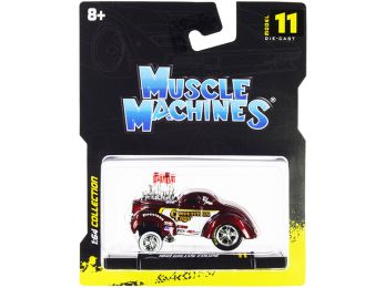 1941 Willys Coupe Gasser Competition Cams Red Metallic and White 1/64 Diecast Model Car by Muscle Machines