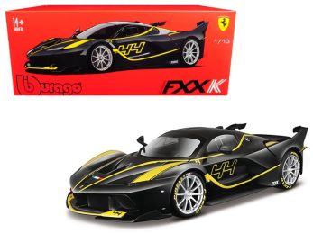 Ferrari FXX-K #44 Black with Yellow Stripes \Signature Series\" 1/18 Diecast Model Car by Bburago"""