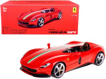 Ferrari Monza SP1 Red with Italian Flag Stripes Signature Series 1/18 Diecast Model Car by Bburago