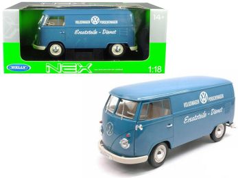 1963 Volkswagen T1 Microbus \Volkswagen Porschewagen\" Blue 1/18 Diecast Model by Welly"""