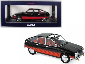 1978 Citroen GS \Basalte\" with Sunroof Open Black and Red Deco 1/18 Diecast Model Car by Norev"""