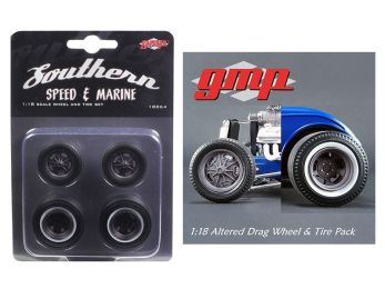 Drag Wheels and Tires Set of 4 Magnesium Finish from 1934 Altered Drag Coupe 1/18 by GMP
