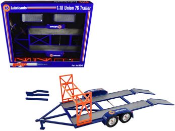 Tandem Car Trailer with Tire Rack \Union 76\" Blue 1/18 Diecast Model by GMP"""