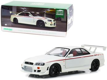 1999 Nissan Skyline GT-R (BNR34) RHD (Right Hand Drive) Pearl White with Stripes and Graphics 1/18 Diecast Model Car by Greenlight